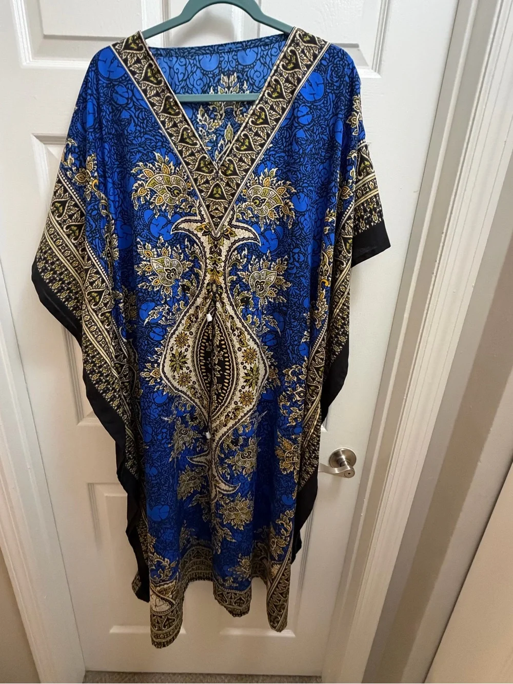 Blue and Gold Paisley V-Neck Decorative Kaftan - Brand Unspecified